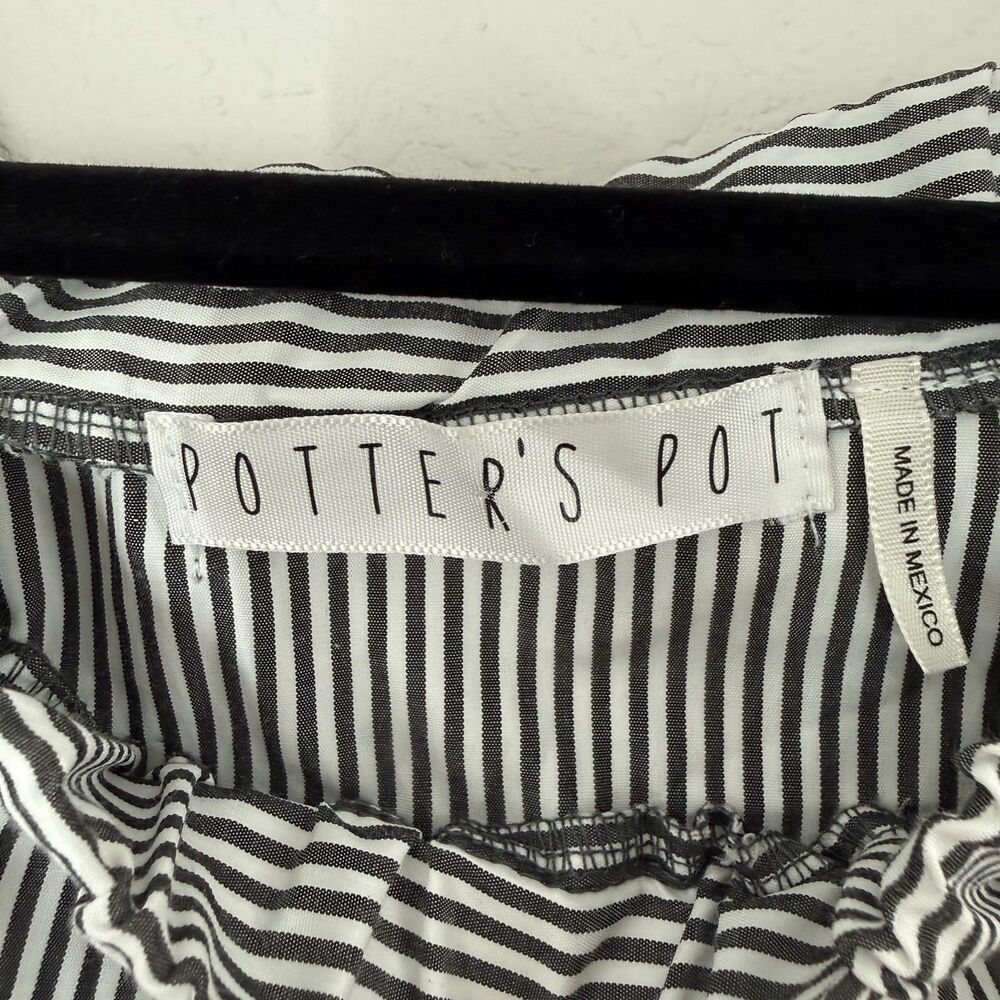 Potters Pot Womens Blouse Top Shirt Medium Fit Off Shoulder Bow Sleeve Striped - Picture 5 of 8